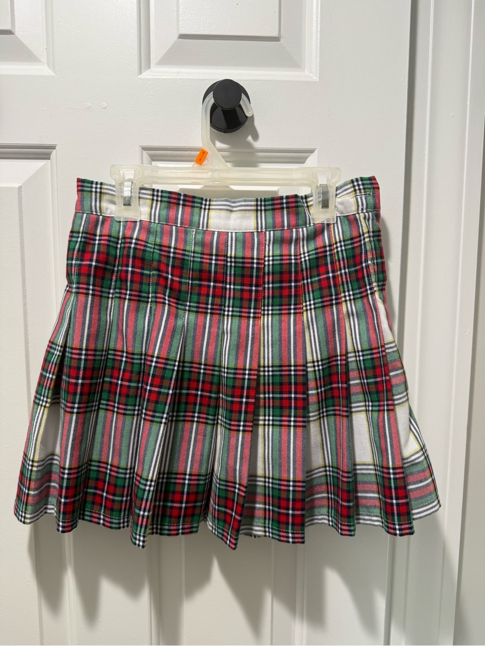 aerie Red and Green Plaid Pleated A-Line Mini Skirt